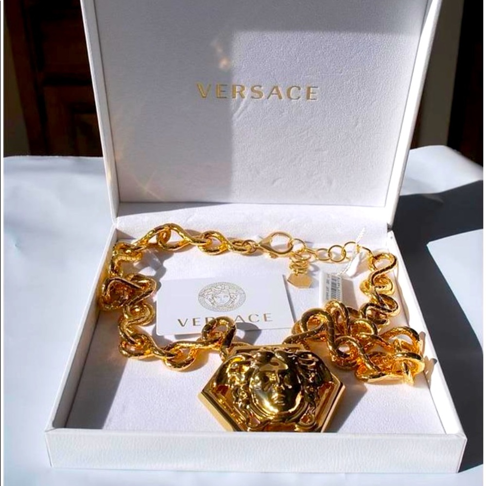 Versace Gold Large Medusa Head Pendant Chain RARE